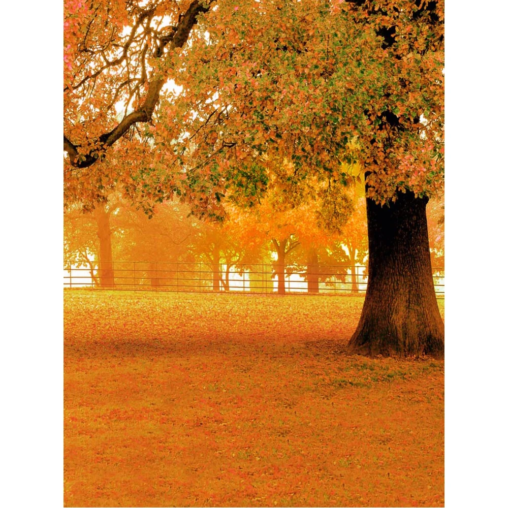 Fall Scenic Photography Backdrop Vinyl Printed Big Tree Orange Leaves Floor Outdoor Wedding Autumn Background for Photo Studio |