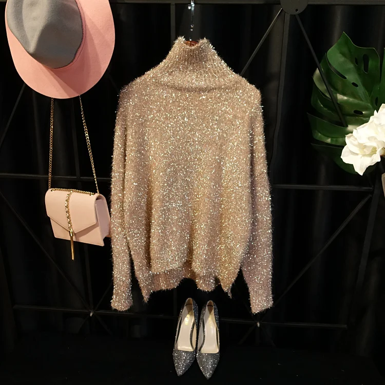 Cakucool Горячая Золотой Люрекс трикотажный Топ для женщин свитер с блестками