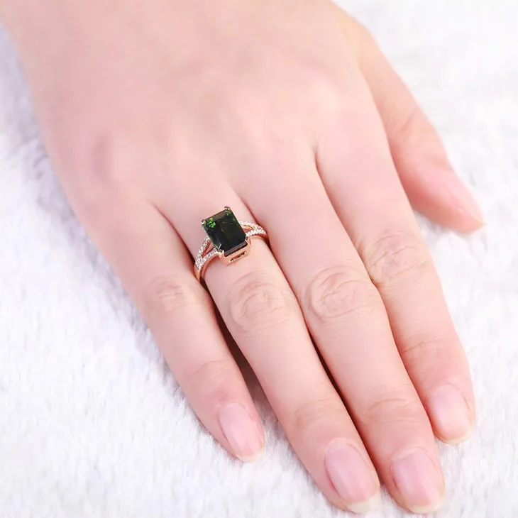 Бренд ZOCAI Кольцо Настоящее 18 K розовое золото 4,0 CT Настоящее Зеленый Турмалин Кольцо 0,19 карат бриллиантовое кольцо