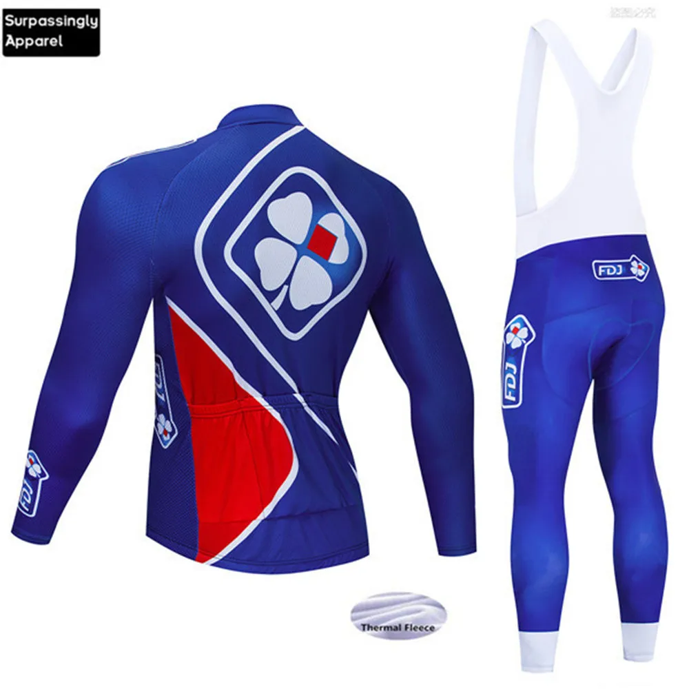 Комплект для велоспорта FDJ Team с длинным рукавом зимние теплые флисовые