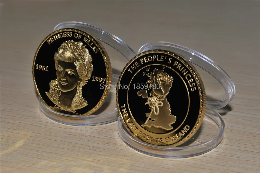 

free shipping 2pcs/lot,1 OZ Diana Princess The Last Rose Of England Finished in 24k gold clad coin