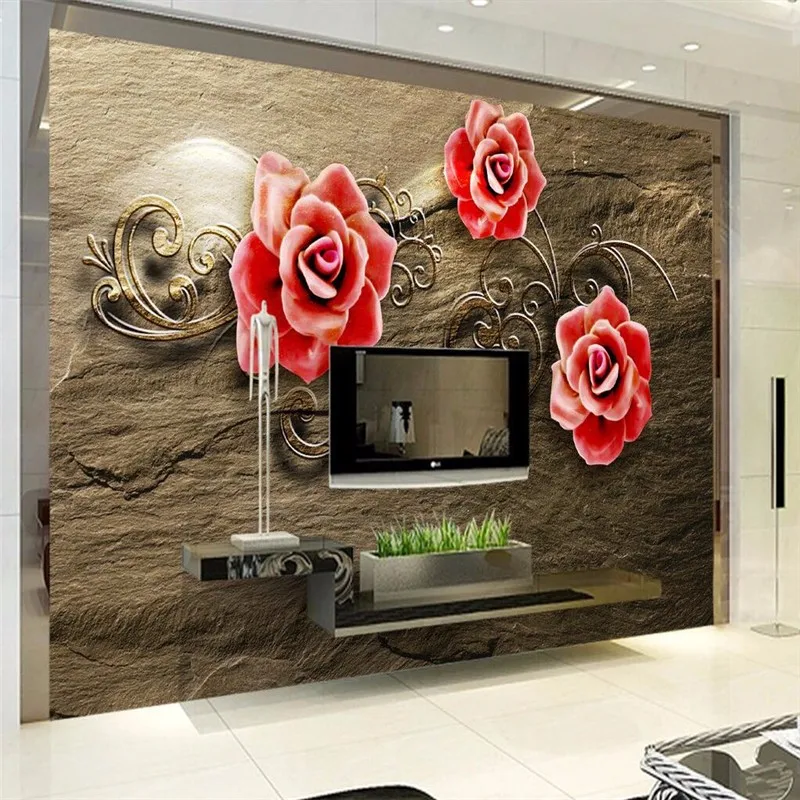 Beibehang Custom 3d Wallpaper European Style Red Rose Brown Background 3D Living Room TV Bedroom Photo | Обустройство дома