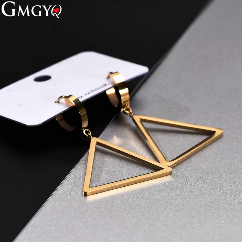 

GMGYQ Contracted Design Triangle Gold Earrings For Women Stainless Steel Jewelry Geometric Fashion Jewelry Womens Accessories