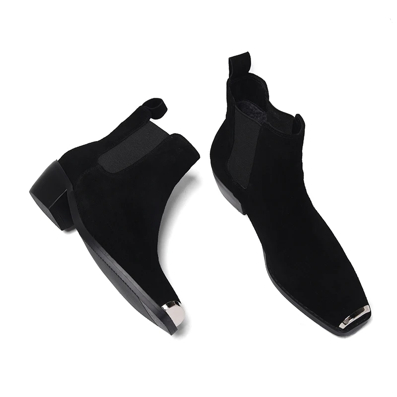 

NEMAONE metal Square Toe Square Heels Women Ankle Boots Autumn Winter Comfortable Genuine Leather Chelsea Boots Party Shoes