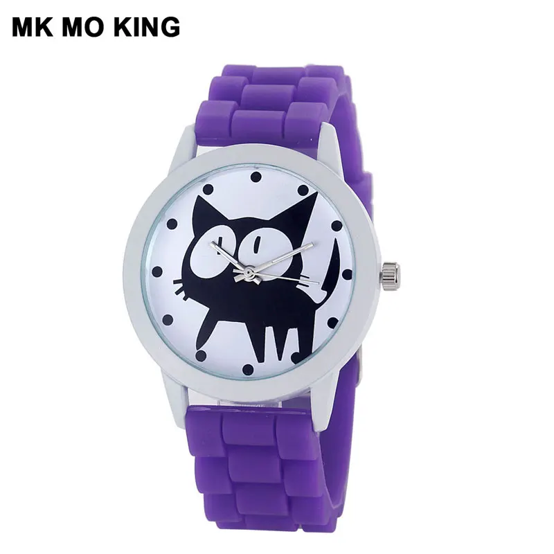 Корейские милые силиконовые часы с кошкой повседневные женские модные кварцевые