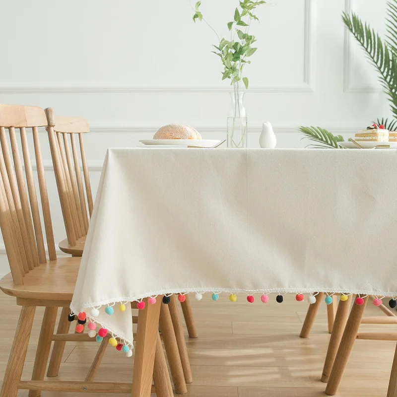 Linen Cotton Table Cloth Tassel Natural Solid Rectangle table cloth Party Home Hotel Cover toalha de mesa | Дом и сад