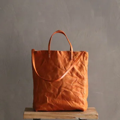 Orange (small size) Знаменитые оригинальные женские большие сумки из натуральной коровьей кожи, качественные ретро сумки с верхней ручкой, мягкие сумки через плечо, модная повседневная сумка-тоут - Цвет: Orange (small size)