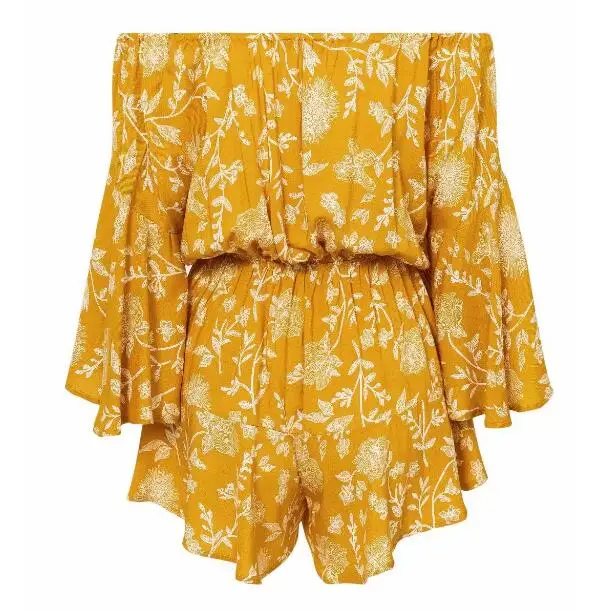 2019 New Bohemian Slash collar Floral Print Women Short Playsuits Tassel Lacing up Top Bow tide Jumpsuit Rompers Overalls | Женская