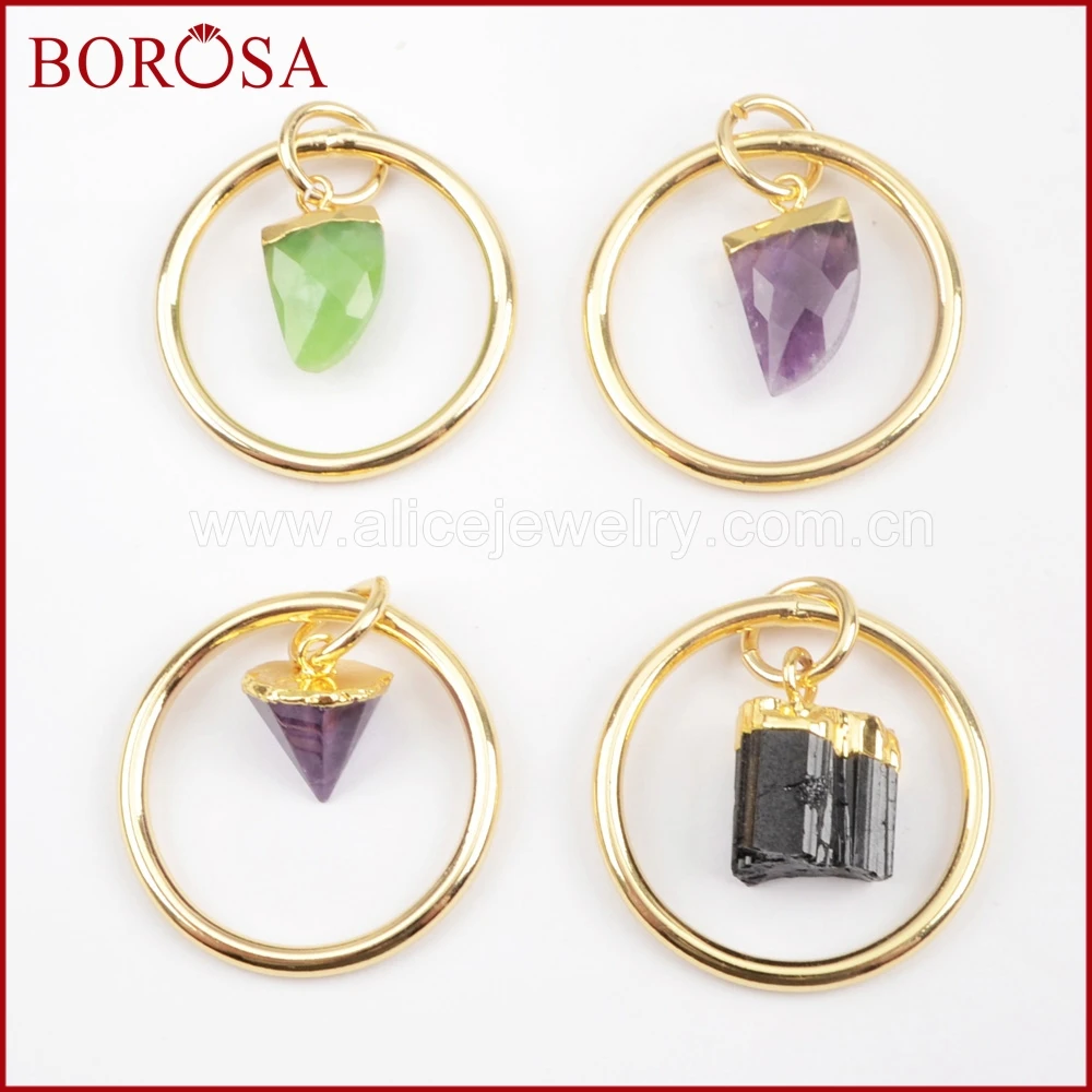 BOROSA Новые 5 шт Золото Цвет сырой мульти вид Камень круглые подвески бусины