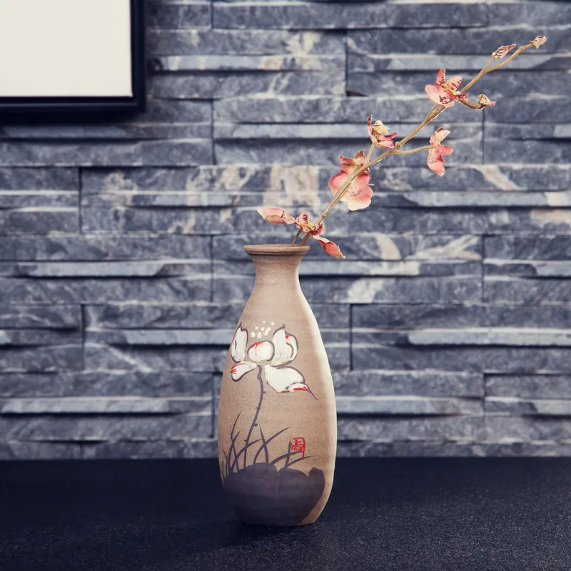 Zen Japanese Vintage Vase jingdezhen Coarse Pottery Hand painted Tabletop Small Flower inserted Jar Pot Tube Creative Home Decor | Дом и сад