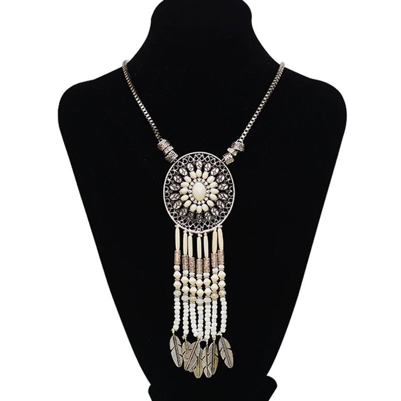 Богемский Винтажный Золотой/Серебряный Бисер с перьями большая круглая подвеска