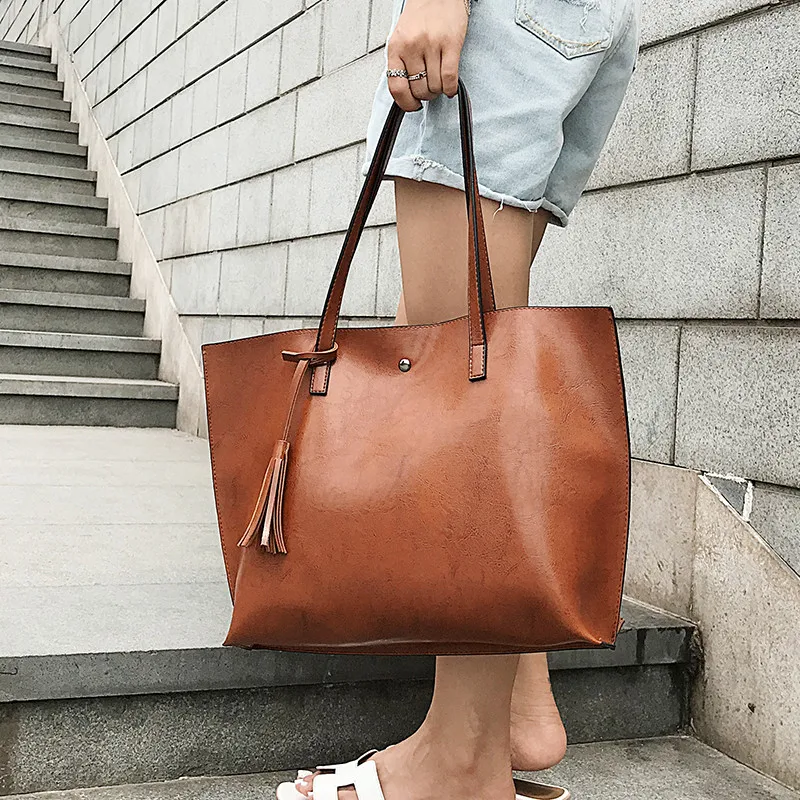 Новые простые винтажные масляные воск женские кожаные сумки короткие assel сумки на плечо большой емкости роскошные сумки tote дизайн