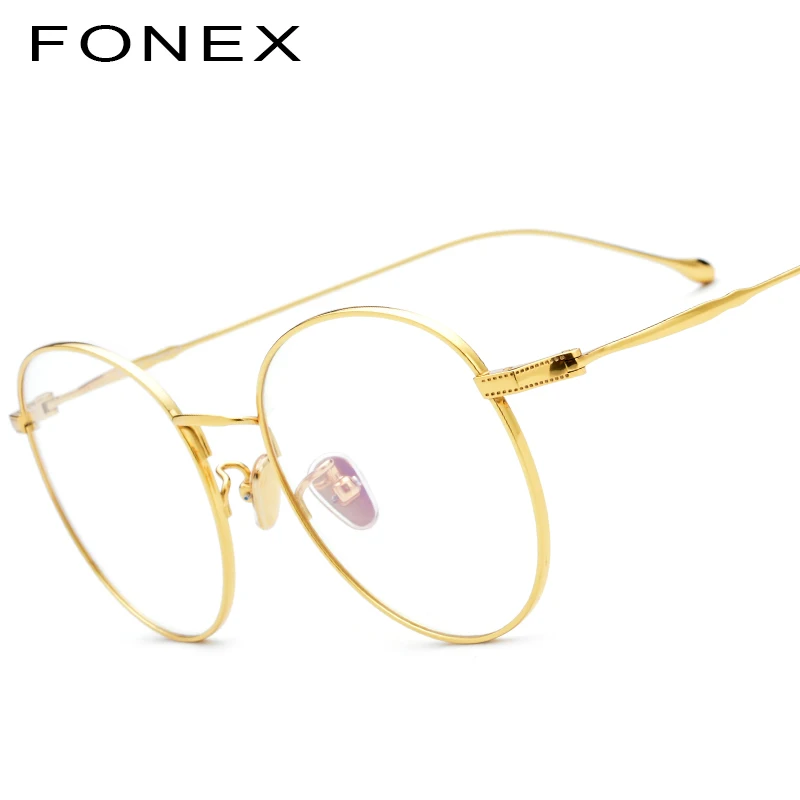 FONEX B Titanium Eyeglasses Frame Women Ultralight Prescription Myopia Optical Glasses Men Round Spectacles Eyewear 862 - Цвет оправы: Золотой