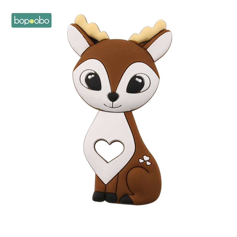 Brown Deer Bopobo, 1 шт., детский прорезыватель, силиконовый, кролик, пищевой, кролик, Прорезыватель для кормления, Прорезыватель для зубов, ожерелье, аксессуары, силиконовый Прорезыватель для животных - Цвет: Brown Deer