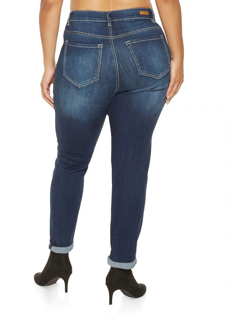 Большие размеры рваные джинсы с дырками женские узкие высокой талией Стрейчевые
