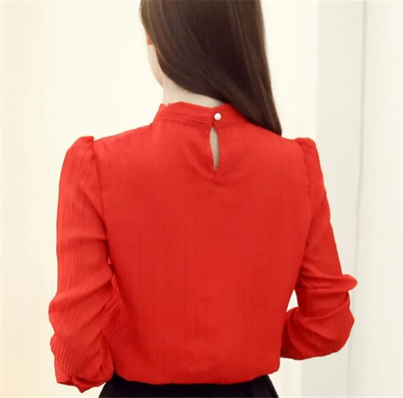 Женская шифоновая блузка с длинным рукавом и бантом на воротнике|blusas femininas|blouse women