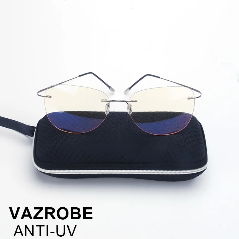 

Vazrobe (8g) Computer Glasses Men Women Anti Blue Light Radiation Rimless Titanium Yellow Tinted Eyewear for Work Eye Protect
