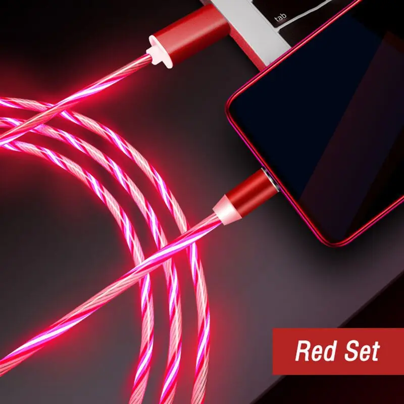 Red Set Titok Магнитный Micro Usb type C зарядный кабель Usb-C type c светящийся светодиодный кабель для huawei Honor 8A Pro Magic 2 samsung A8 A9 - Цвет: Red Set