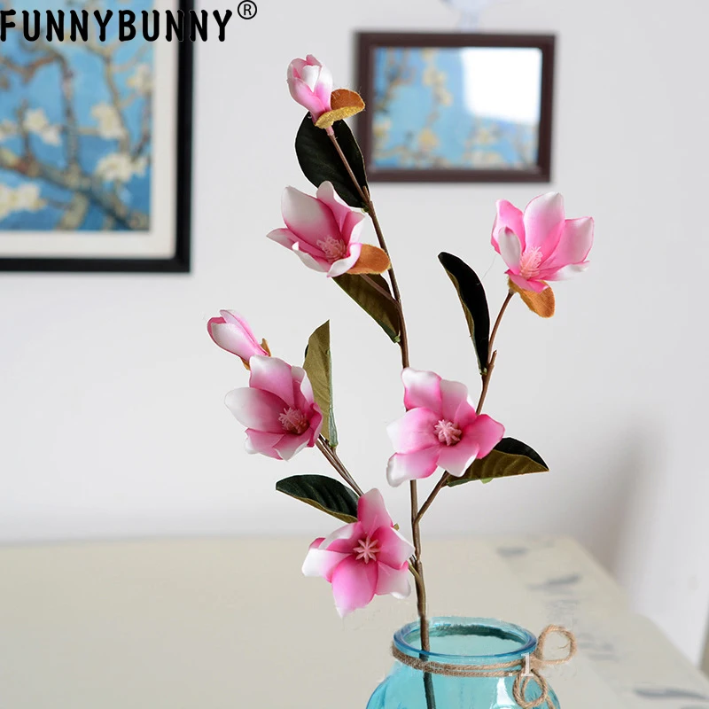 FUNNYBUNNY мини Магнолия свадебное украшение для дома белый шелковые цветы комнатные