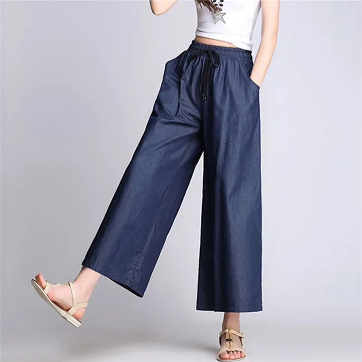 navy blue Женские новые повседневные стильные свободные джинсы с высокой талией длиной до лодыжки, широкие брюки для леди размера плюс M-5XL/6XL/7XL Vestido темно-синего цвета - Цвет: navy blue
