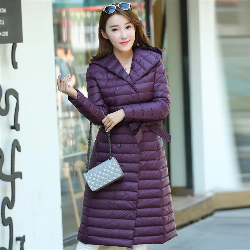 Новый тонкий зимний пуховик высокого качества с капюшоном тонкая женская