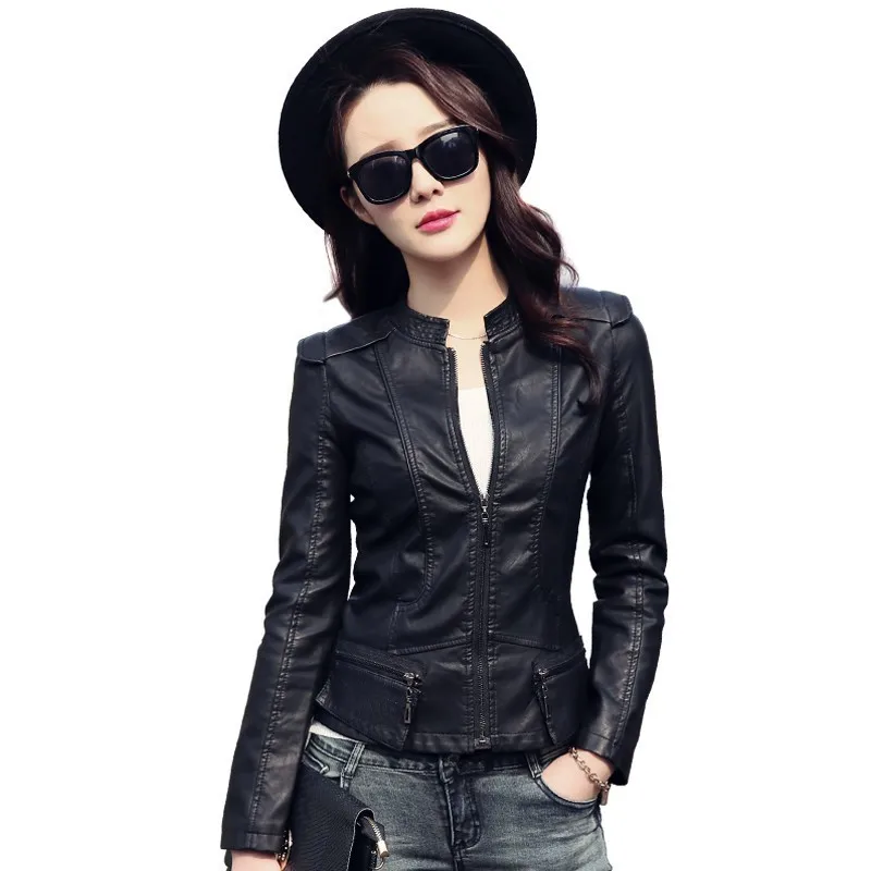 

2022 New Women Spring Autumn Faux Leather Jacket Female Coat Basic Pu Leather Jacket Office Lady Slim Soft OL Jacket Biker PY29