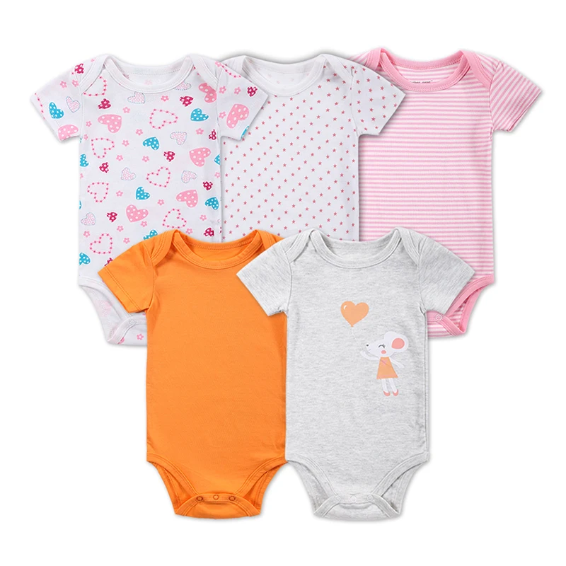 5 Pieces/lot Baby Girl Clothes Bodysuit Infant Jumpsuit Overall Short Sleeve Body Suit Clothing Set Summer Cotton | Детская одежда и