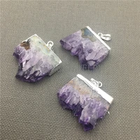 amethysts slice necklace pendantnature stone crystal quartz charms for diy jewelry making my0030