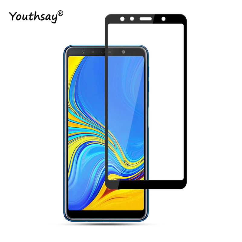 2 piezas de vidrio completo para Samsung Galaxy A7 Protector de pantalla cobertura pel&iacute;cula protectora para Galaxy A7 2018 vidrio para Samsung a7 A750-1