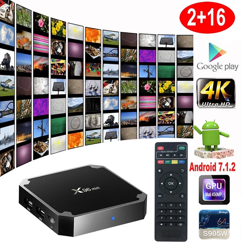 Мини ТВ приставка X96 android 7 1 2 ГБ 16 четырехъядерный процессор Amlogic S905W Wi Fi медиаплеер
