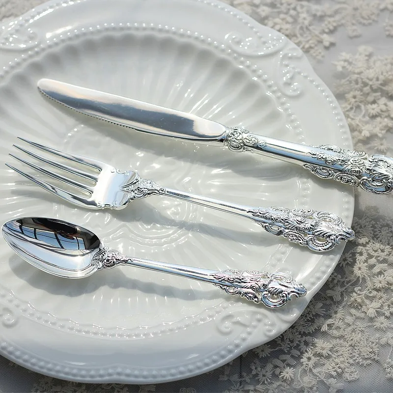Silver Plated Luxury Cutlery Steak Knife Fork Dinner Spoon Soup Dessert Spoons Western Wedding Silverware Kitchen Dinnerware