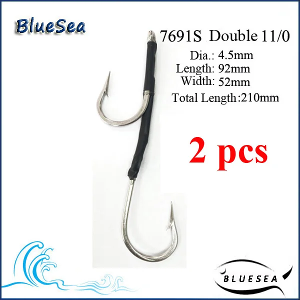 BlueSea 2 шт./упак. 7691 из нержавеющей стали, большие двойные акулы, рыболовные крючки, большие двойные рыболовные крючки, крышка трубки для морской рыбы, крючок - Цвет: 11I0 2pcs