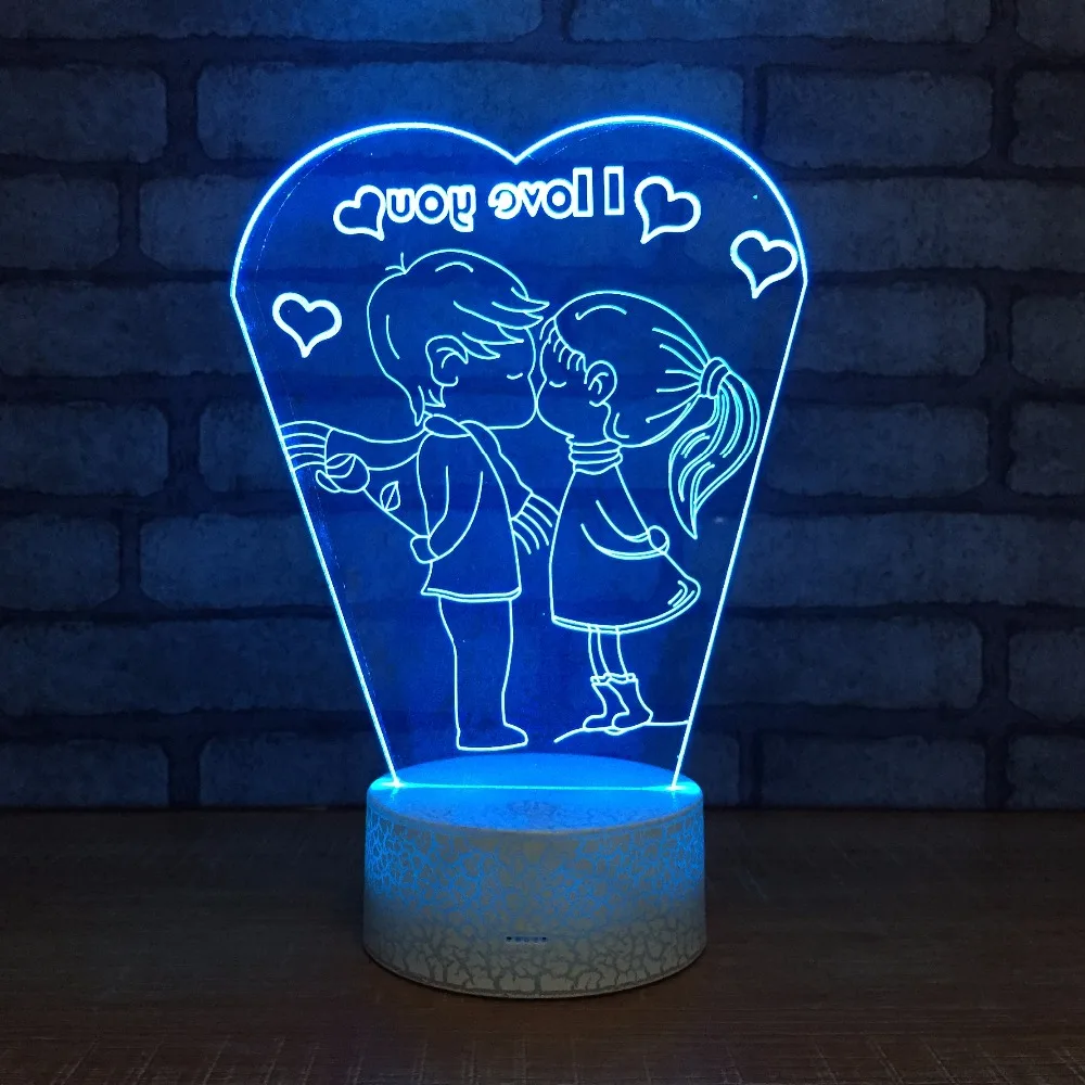 Поцелуй влюбленных 3D ночные светильники LED USB 7 видов цветов сенсор настольная
