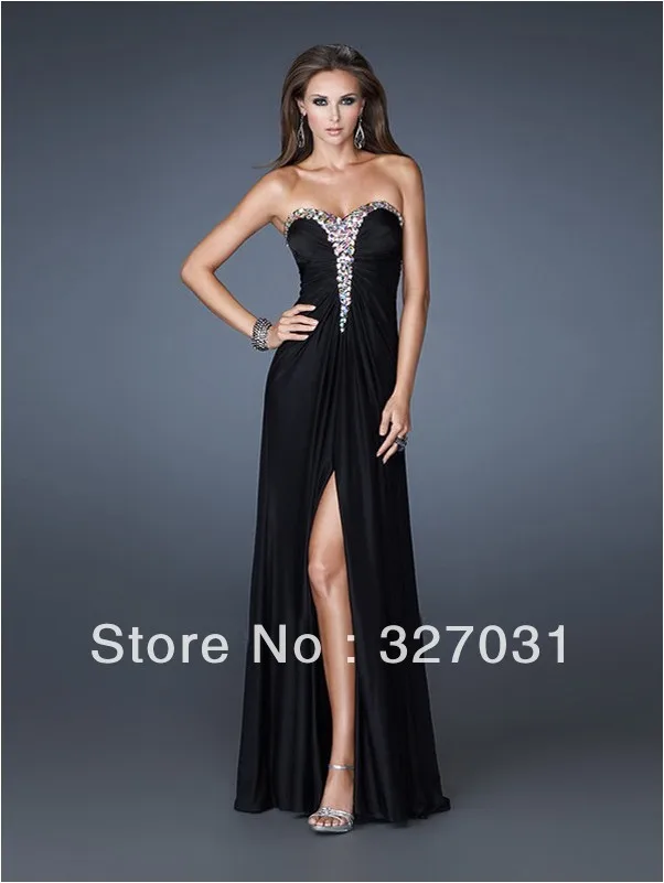 2014 New Arrival Discount Hot Sale Fashion Sheath Crystal Sweetheart Sleeveless Split Chiffon Prom/Evening Dresses | Свадьбы и