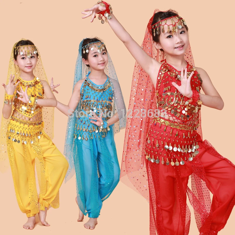 

New Handmade Children Belly Dance Costumes Kids Belly Dancing Girls Bollywood Indian Performance Cloth Whole Set 6 Colors