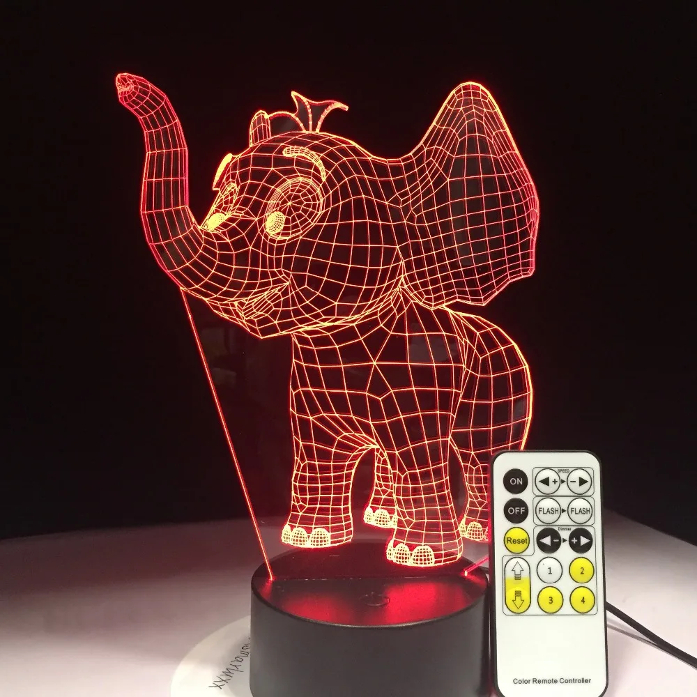Маленький слон акриловый 3d красочные ночные огни Usb штекер в творческие подарки