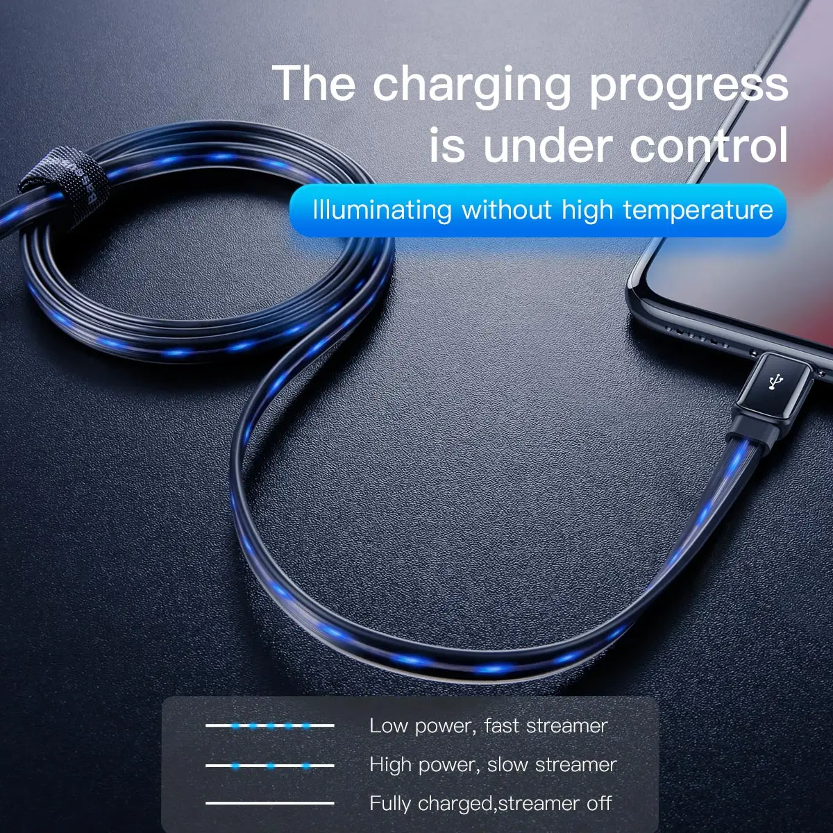 Плоский светодиодный светящийся usb-кабель Baseus для iPhone X S Max 8 7 6 a, кабель для синхронизации данных, кабель для быстрой зарядки и зарядки для iPhone