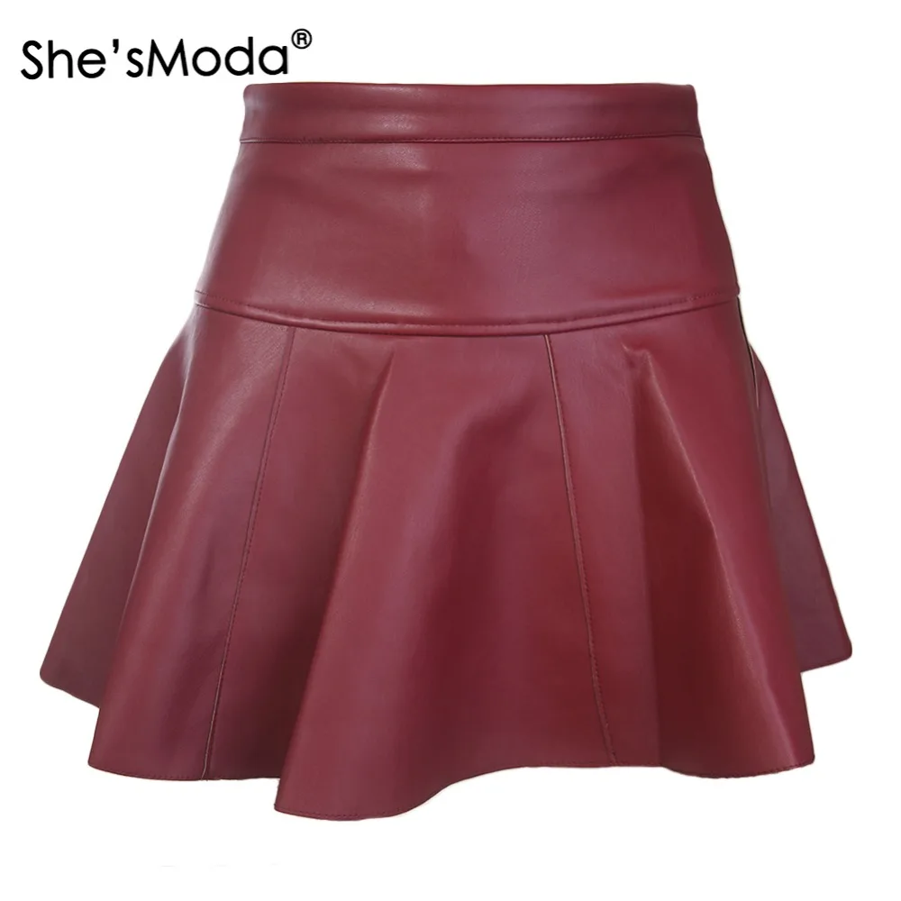 Женская плиссированная мини юбка She'sModa из искусственной кожи с молнией на боку