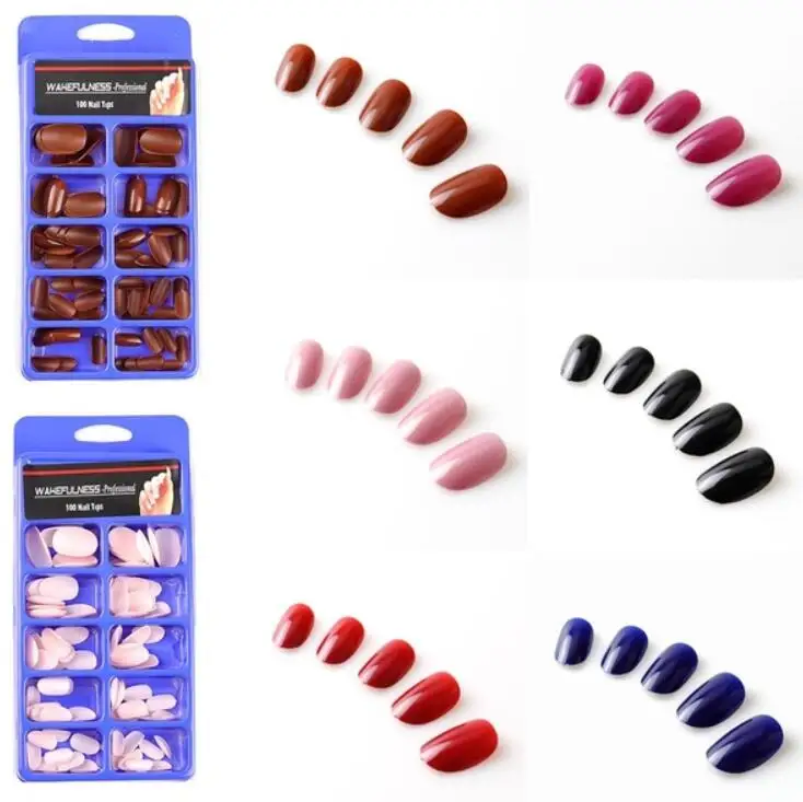 100 PCS Stiletto матовый телесный бежевый Ручная роспись ногтей советы нажмите на палку на поддельные ногти полное покрытие Средний накладные ногти