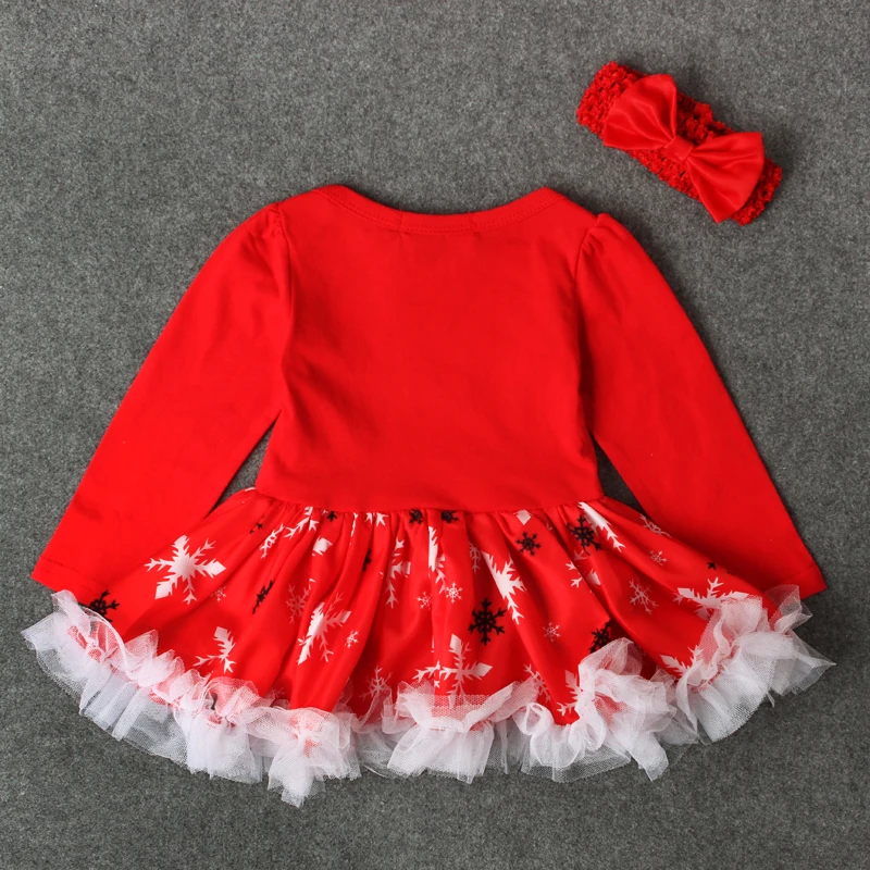 Милое рождественское платье для девочек красное пачка с длинным рукавом детская