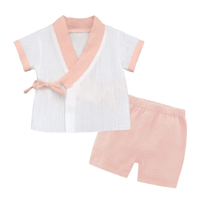 baby Gauze Kimono Comfort Short Sleeve Children's Sleepwear Suit Pyjamas Sets For Kids Hanfu Style Pajamas Christmas Gift Z885