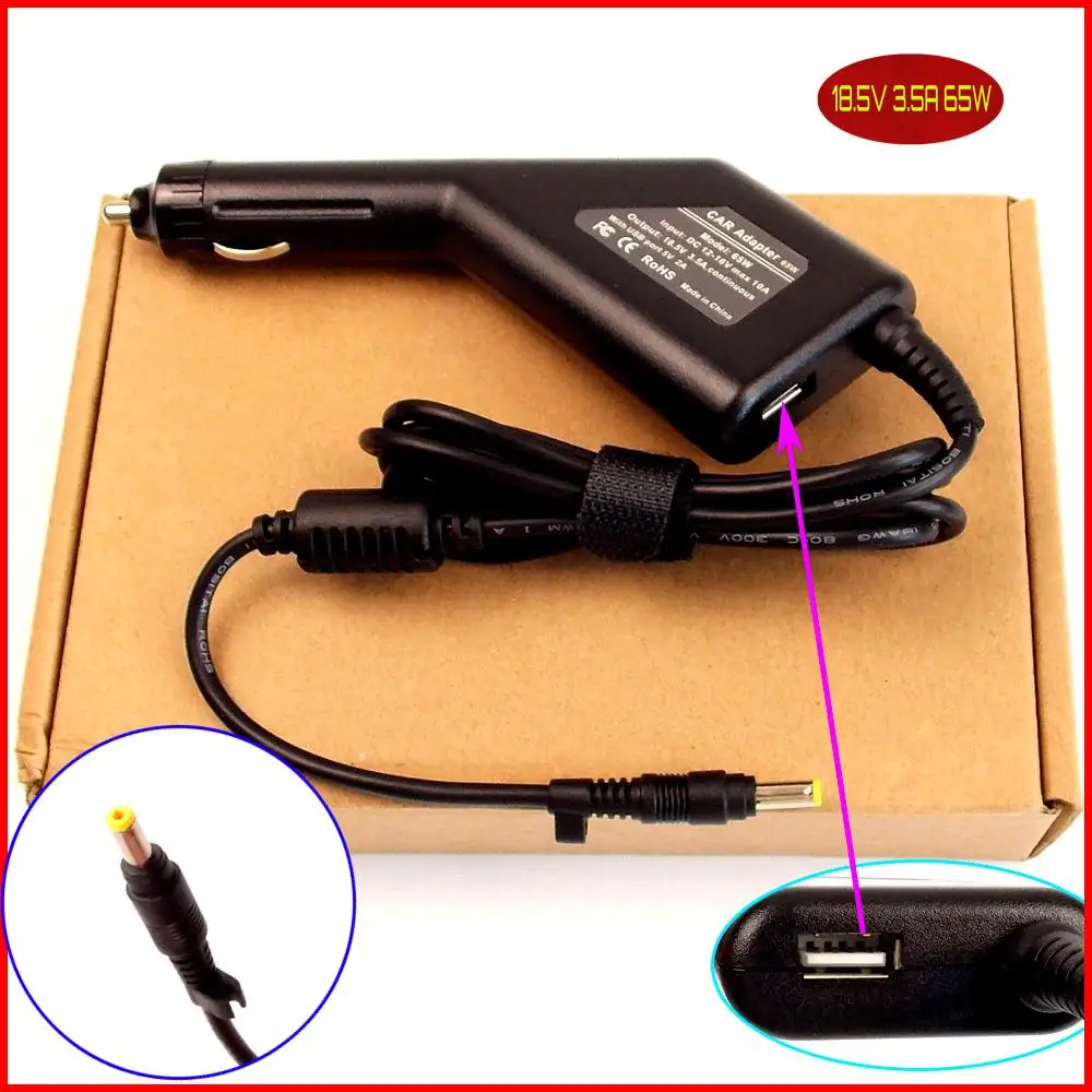 Laptop DC Power Car Adapter Charger 18.5V 3.5A 65W + USB Port for HP Compaq Presario 2200 2800 2801 2805 2806 2810 2811