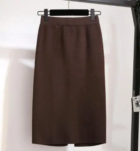 60cm brown SEDUTMO, зимние юбки-карандаш, Женская Толстая юбка с высокой талией, трикотажная миди плиссированная Повседневная Осенняя черная винтажная сексуальная юбка ED530 - Цвет: 60cm brown