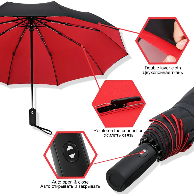 Прочный двойной ветроустойчивый большой зонт от дождя 10 к из стекловолокна для