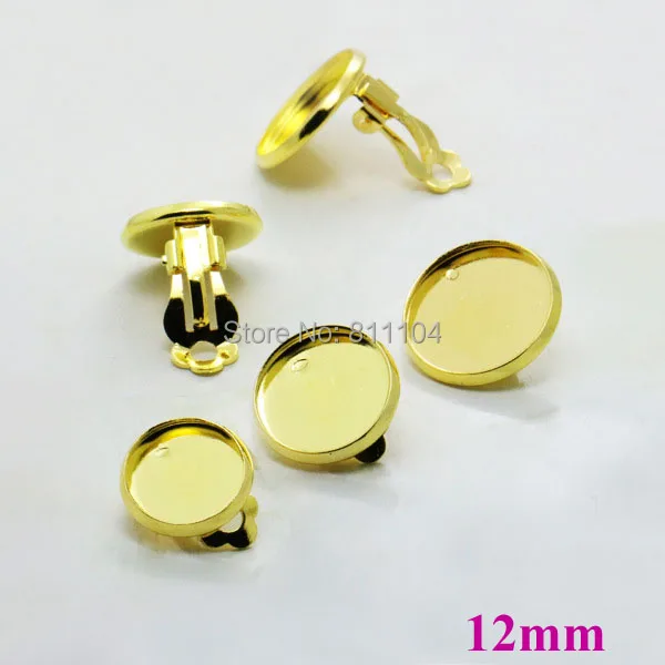 Пустая основа для сережек золотого цвета с круглой рамкой 12 мм кабошона зажимы