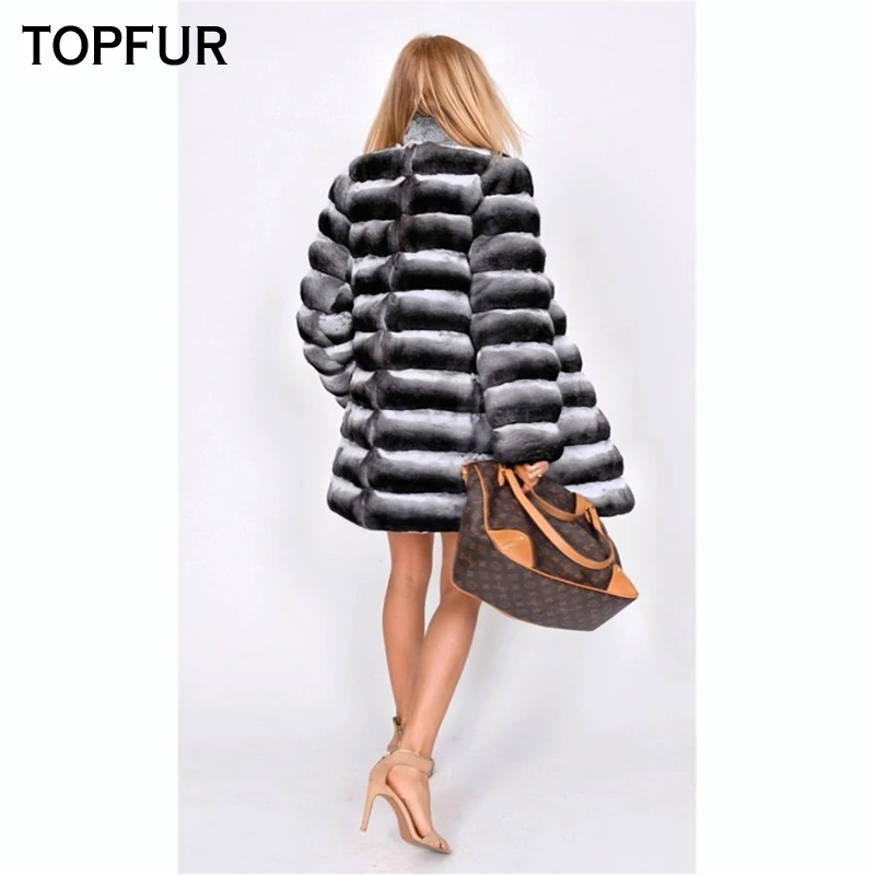TOPFUR Модное Новое натуральное меховое пальто для женщин с меховым воротником наивысшего качества зимняя шуба из кролика Рекс Роскошная Шуба из кролика рекс