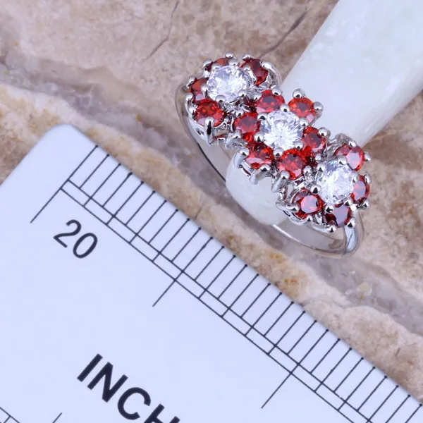 Красный Гранат Белый CZ Посеребренные Ювелирные наборы серьги кулон кольцо