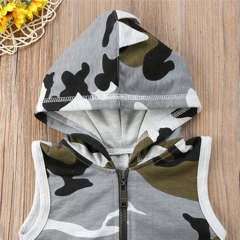 pudcoco Newborn Baby Boy Girl Hooded Romper camouflage print sleeveless zipper Jumpsuit Rompes Camo Playsuit Clothes Outfit |