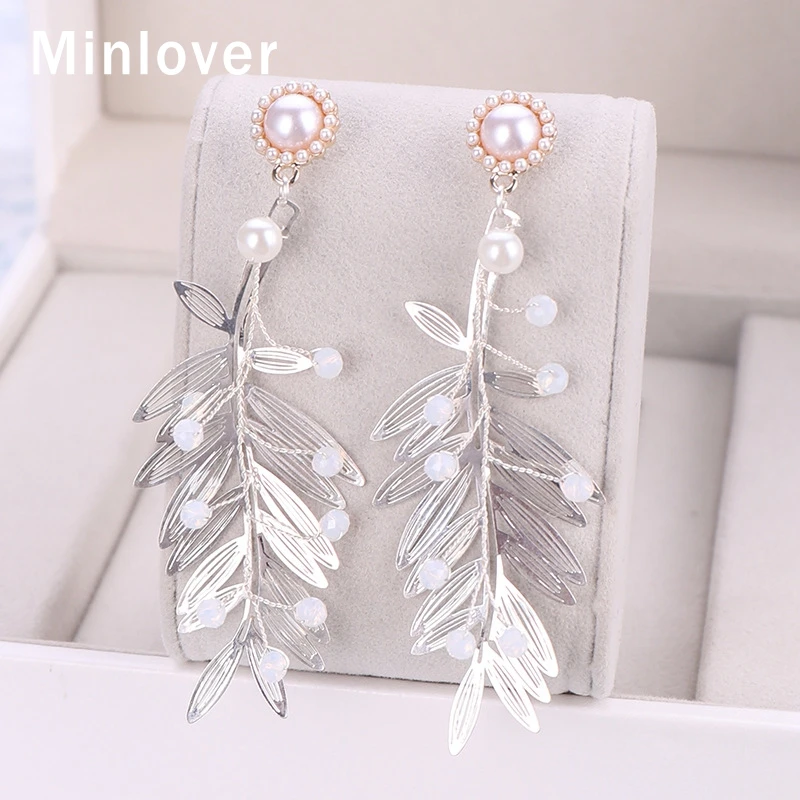 Свадебные тиары и короны Minlover с жемчужинами цветами серьги ручной работы из