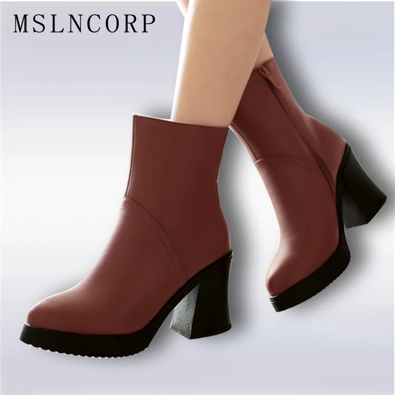 

2017 New European Style Sexy Round Toe Ankle Boots Autumn Winter Comfortable Boots High Heels Women Boots Shoes Plus Size 34-40